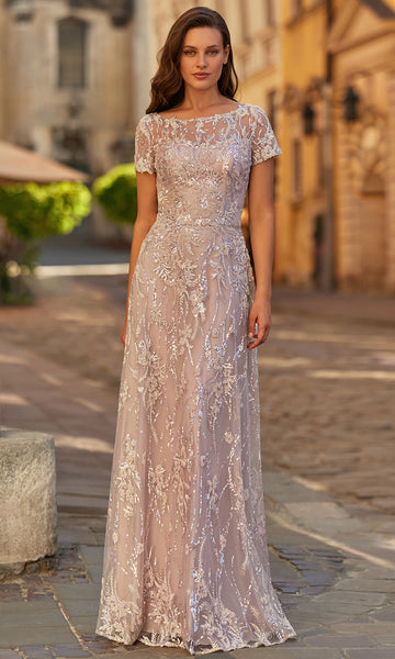 mauve long lace dress Long Sleeve Mauve Formal Gown: La Femme 31717 Silver/Mauve / 2