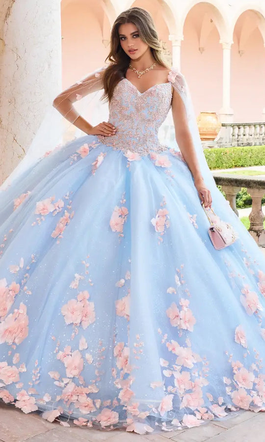 Princesa by Ariana Vara PR22021 - Princess Gown with Lights and Detachable Cape