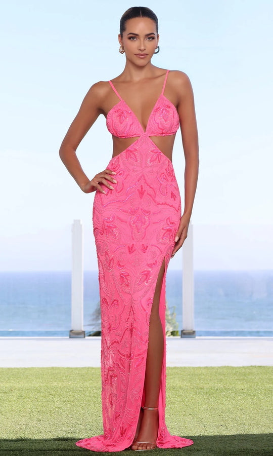 Chandalier 30195 - Sequin V Neck Open Back Gown