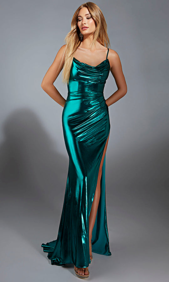 Aerie Couture 320 - Metallic Foil Column Gown with Side Slit