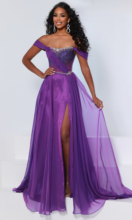 Johnathan Kayne 3217 - Beaded Off-Shoulder Chiffon Prom Dress