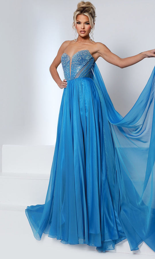 Johnathan Kayne 3221 - Crystal Strapless A-Line Cape Prom Gown