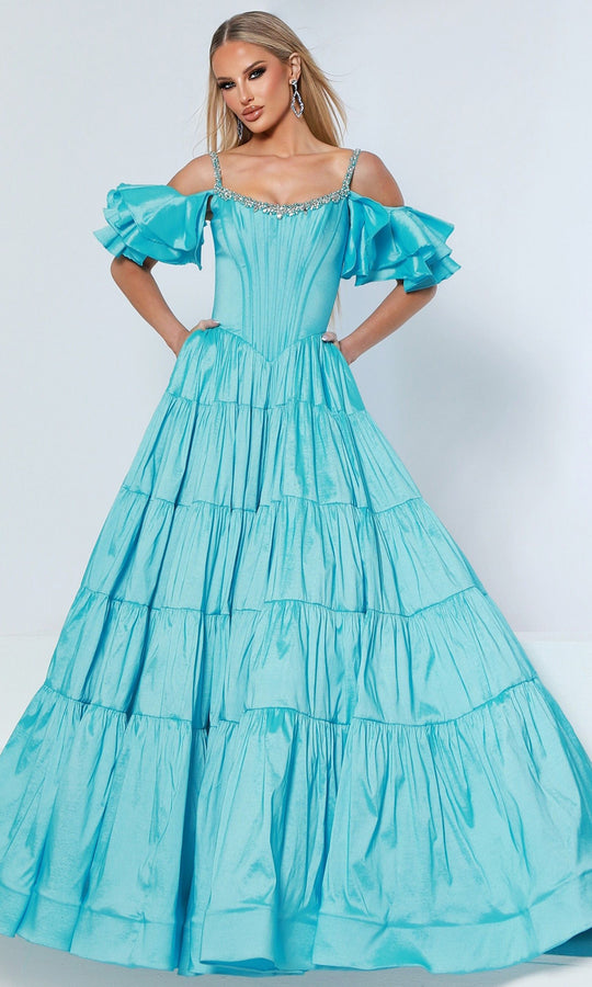 Johnathan Kayne 3230 - Cold Shoulder Corset Ruffled Prom Gown