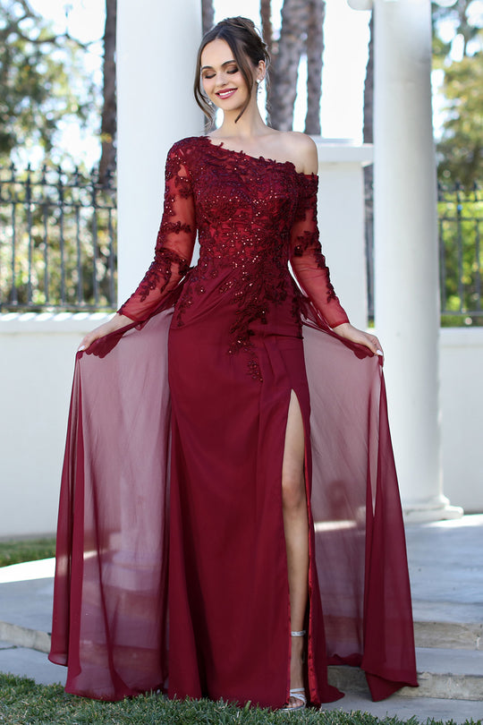 Adora Design 3245-03 - Asymmetric Neck Overskirt A-Line Gown