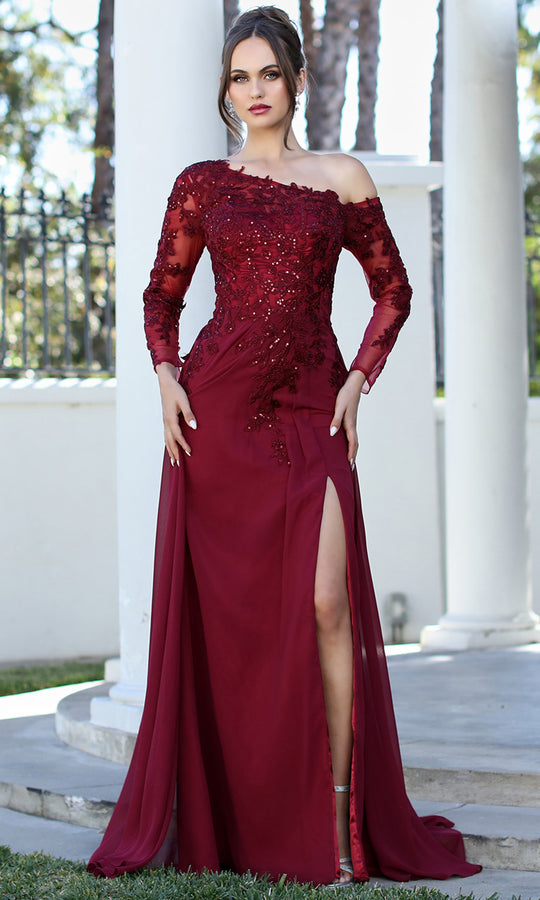 Adora Design 3245-03 - Asymmetric Neck Overskirt A-Line Gown