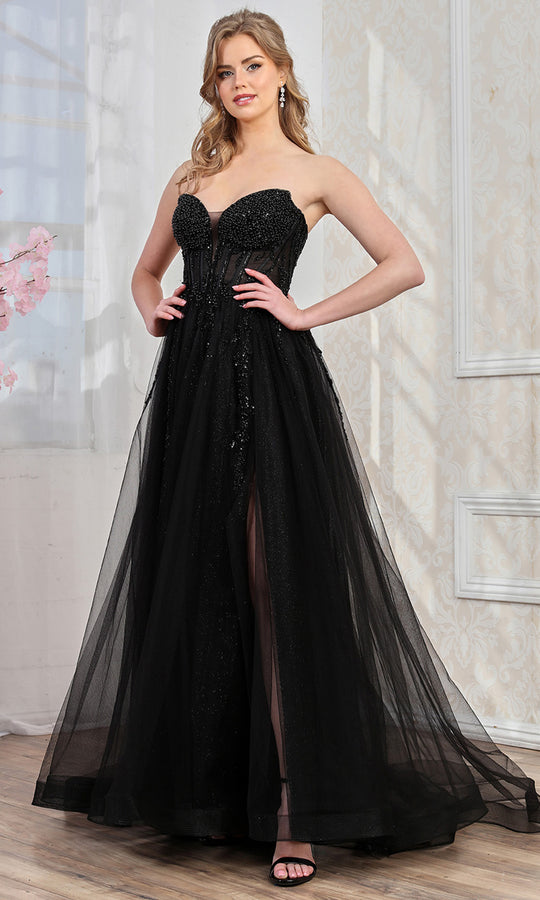 Adora Design 3262 - Layered Skirt Beaded Strapless Prom Gown