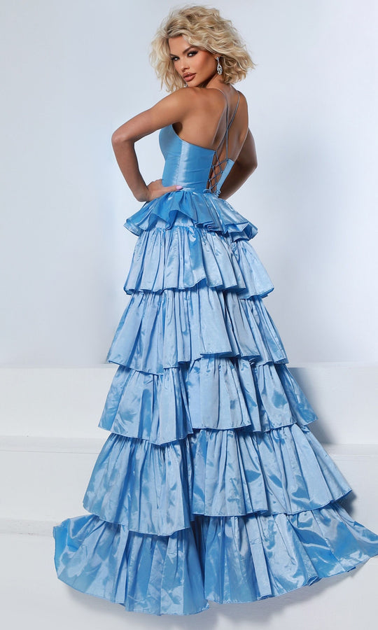 Johnathan Kayne 3263 - Plunging Halter Tiered Ruffle Prom Dress