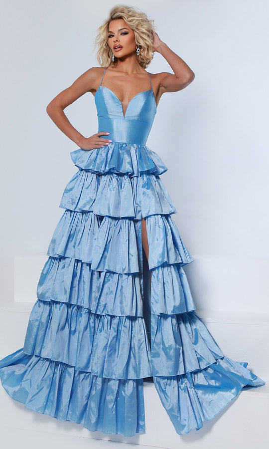 Johnathan Kayne 3263 - Plunging Halter Tiered Ruffle Prom Dress