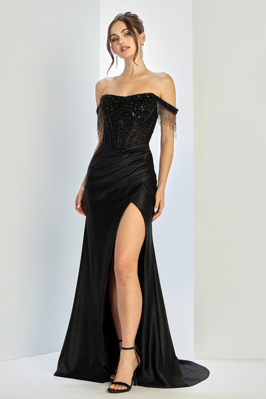 Adora Design 3268 - Fringe Sleeve Wrapped Sheath Long Gown