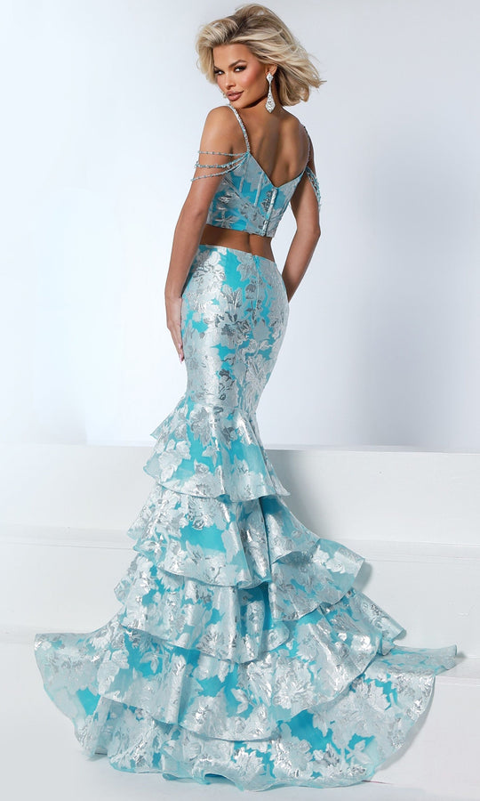 Johnathan Kayne 3274 - Crystal Strap Two-Piece Ruffle Gown