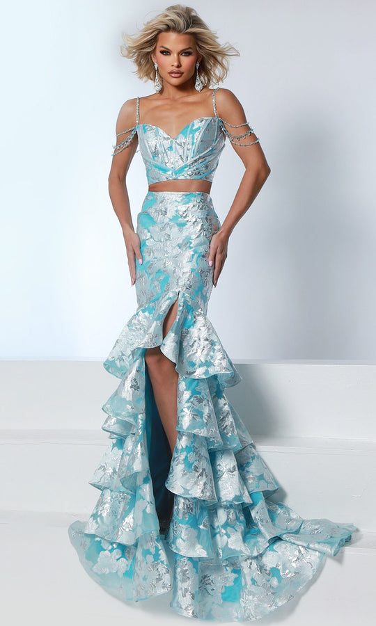 Johnathan Kayne 3274 - Crystal Strap Two-Piece Ruffle Gown
