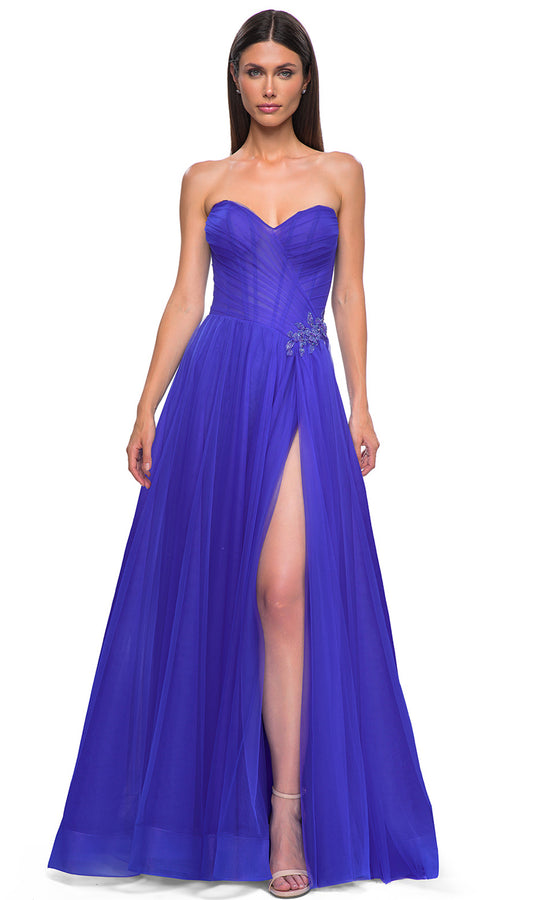La Femme 32789 - Criss-Cross Ruched Bodice A-Line Prom Gown