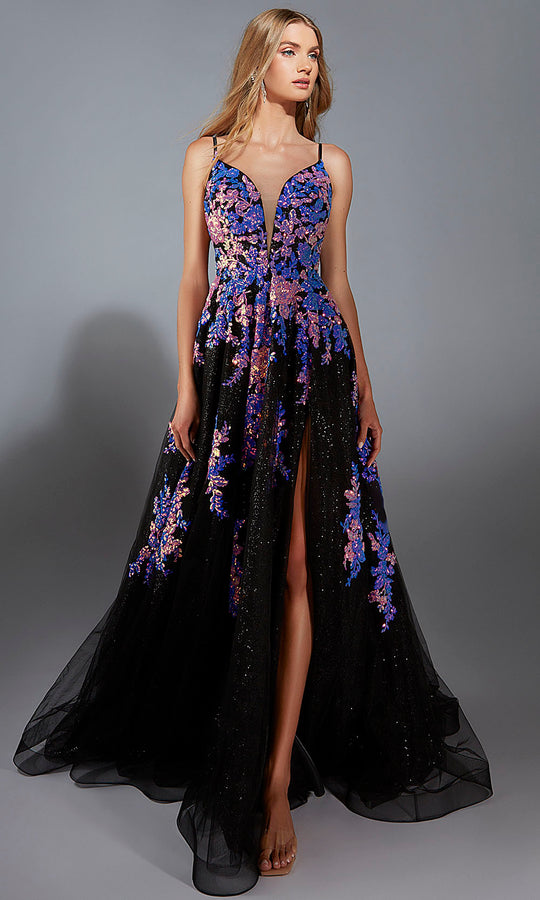 Aerie Couture 328 - Floral Sequin Glitter-Tulle A-Line Gown