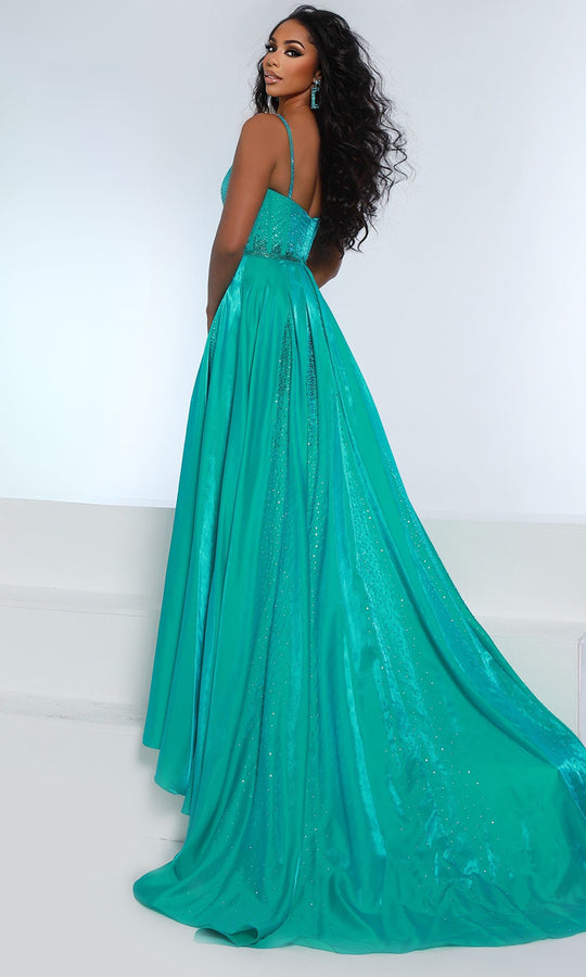 Johnathan Kayne 3293 - Illusion Neckline Iridescent Satin Prom Gown