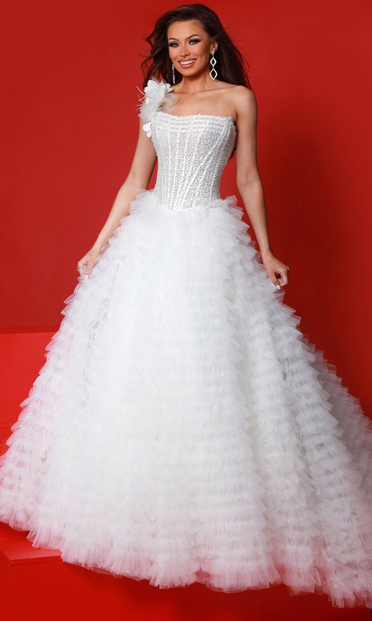 Johnathan Kayne 3302 - Beaded Floral One?Shoulder Ballgown