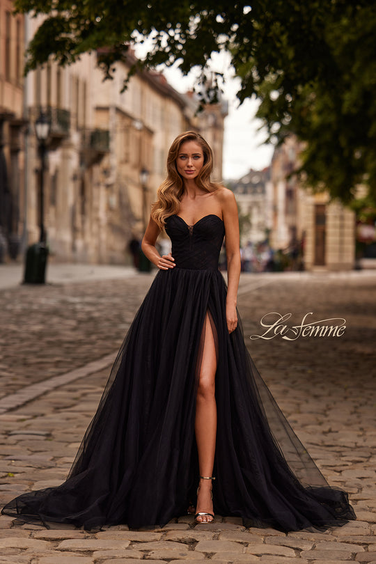 La Femme 33307 - Strapless Layered A-Line Gown with Slit