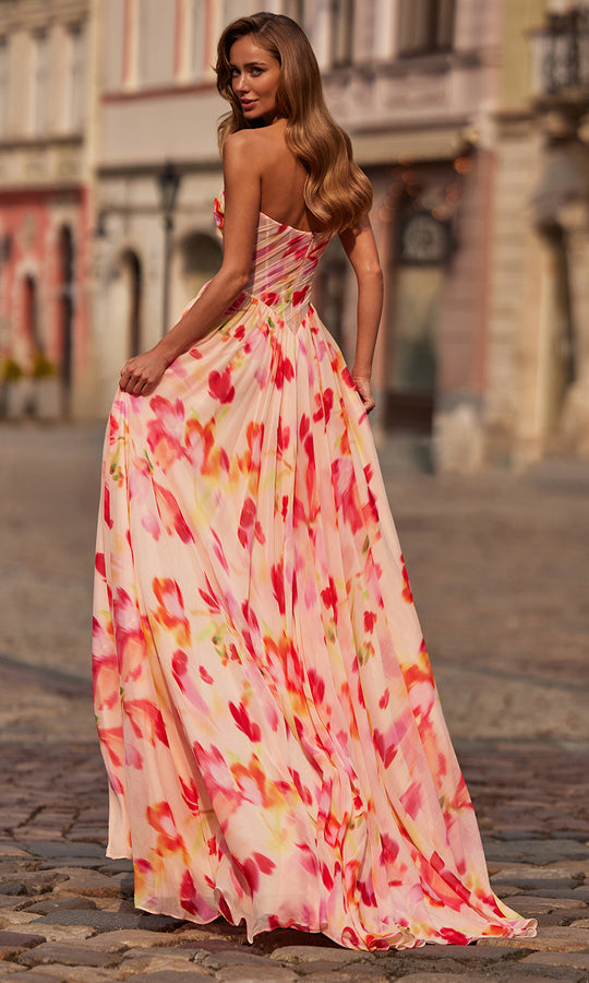 La Femme 33404 - Floral Strapless A-Line Gown with Slit