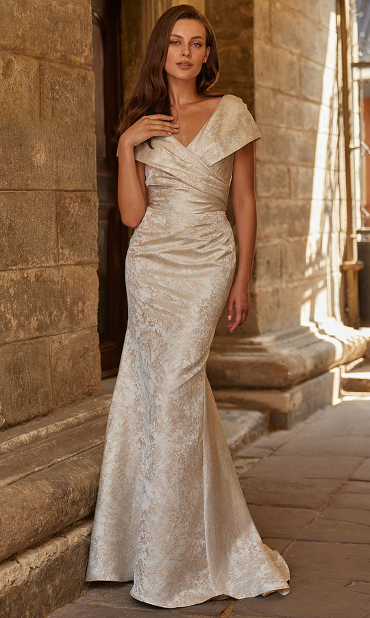 La Femme 33428 - V-Neck Textured Fit and Flare Gown