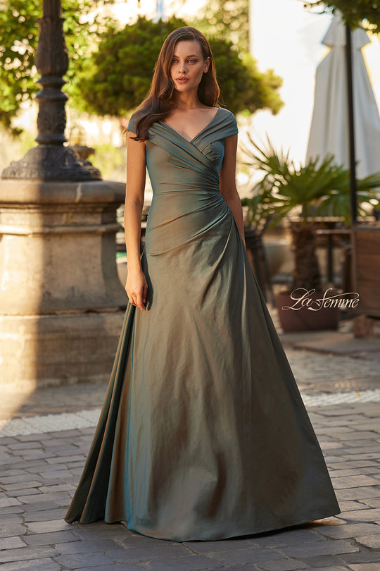 La Femme 33446 - Cap Sleeve Ruched Gown with Flowing Skirt