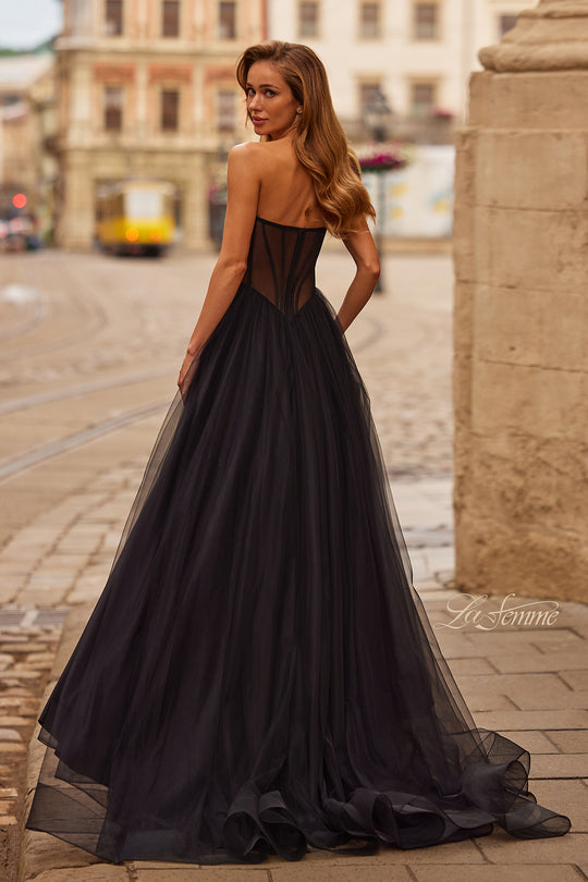 La Femme 33491 - Lace Embellished Illusion Corset Prom Dress