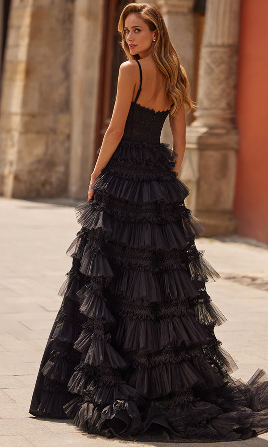 La Femme 33493 - Tiered Ruffle Slit Evening Gown