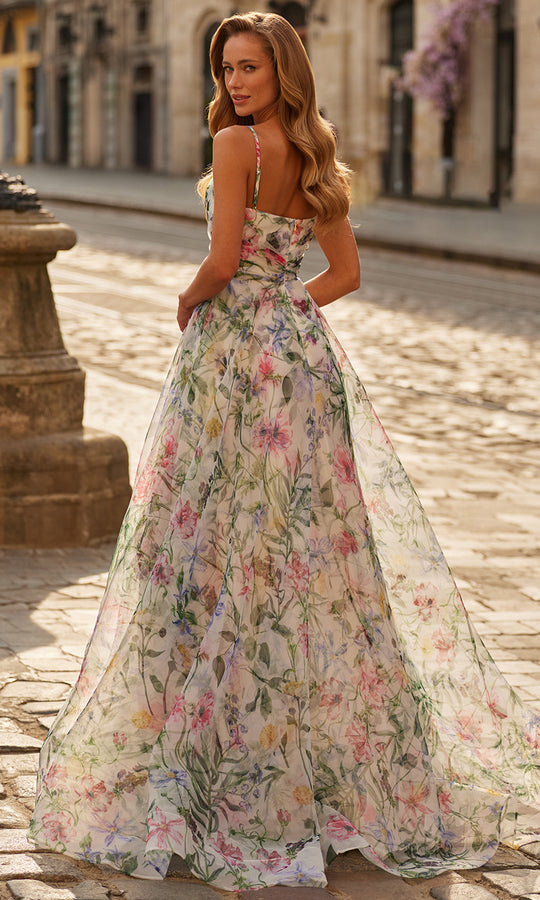 La Femme 33516 - Floral Print A-Line Long Gown with Slit