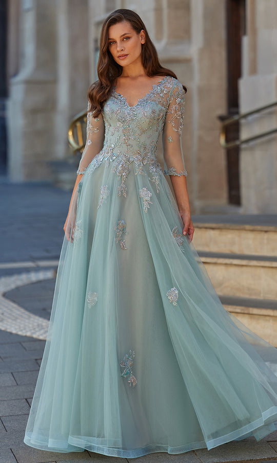 La Femme 33536 - Embroidered Illusion Sleeve A-Line Gown
