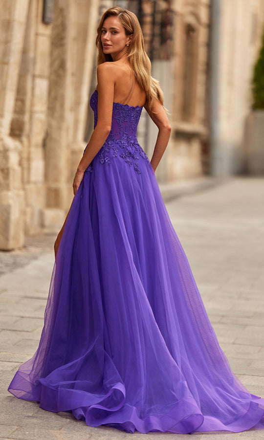 La Femme 33551 - Lace Applique A-Line Layered Gown