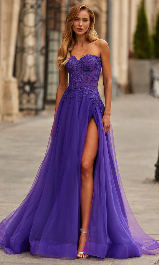 La Femme 33551 - Lace Applique A-Line Layered Gown