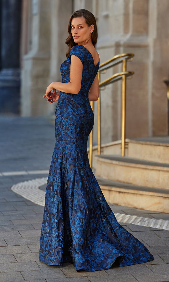 La Femme 33578 - Cap Sleeve Floral Jacquard Fit and Flare Gown