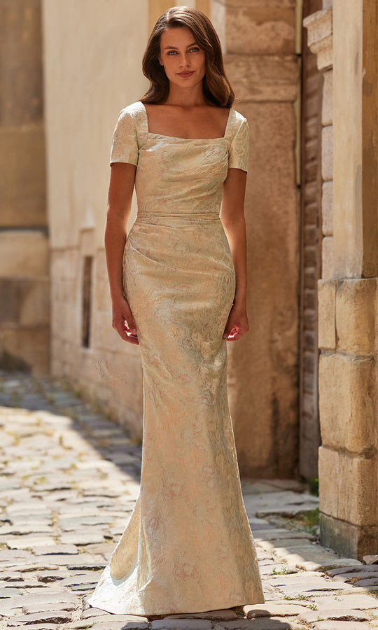 La Femme 33598 - Short Sleeve Print Jacquard Formal Gown