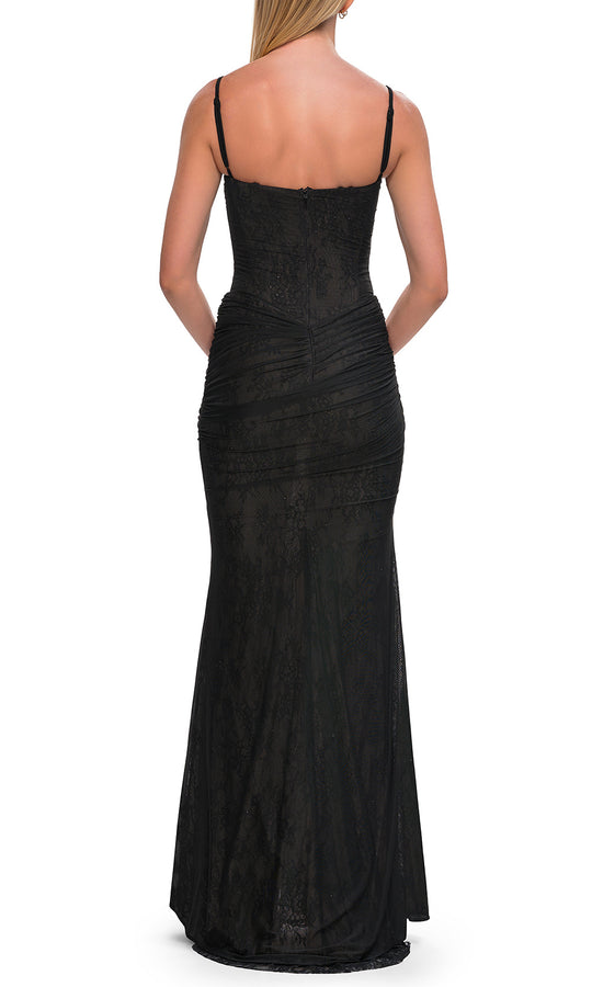 La Femme 33632 - Ruched Lace Sleeveless Prom Gown