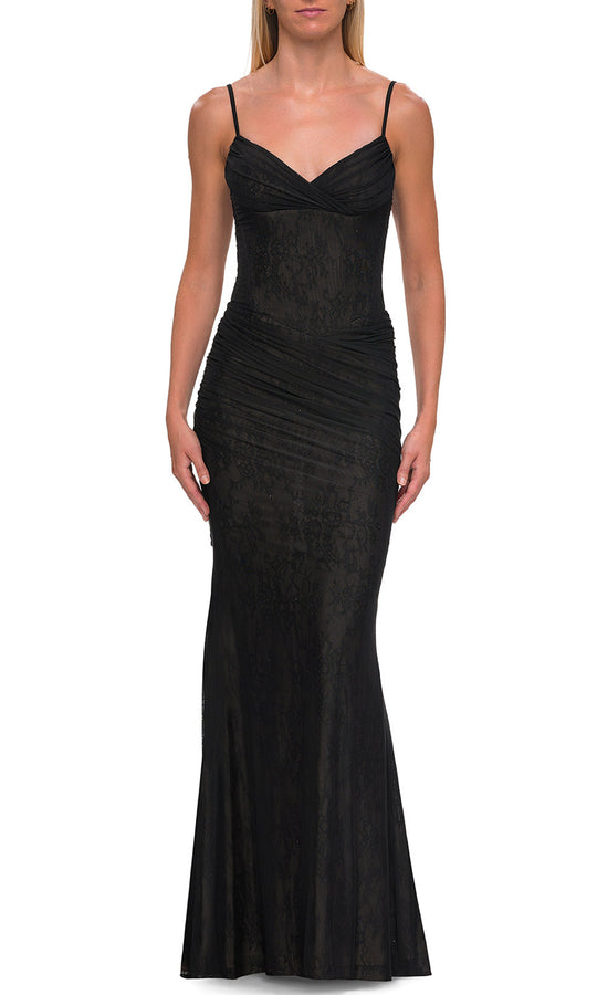 La Femme 33632 - Ruched Lace Sleeveless Prom Gown