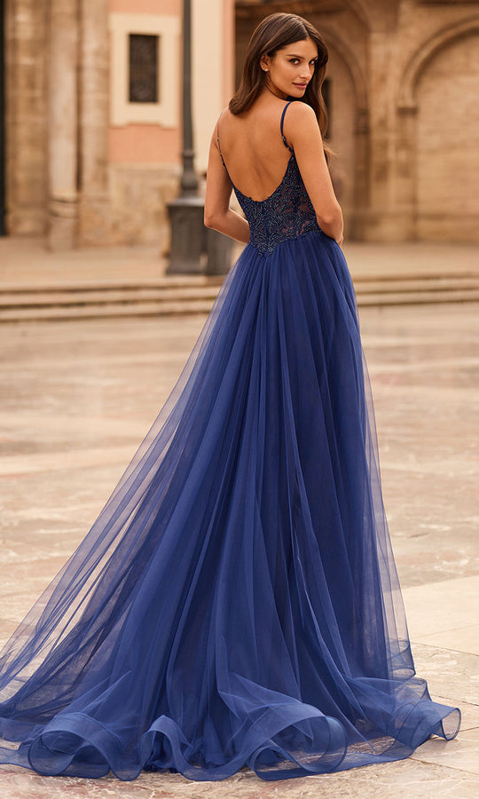 La Femme 33674 - Beaded Lace Plunge V Slit Prom Gown