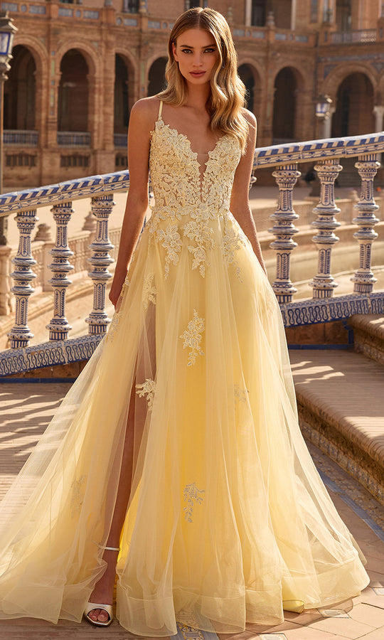 La Femme 33716 - Floral Embroidered Plunging Prom Gown