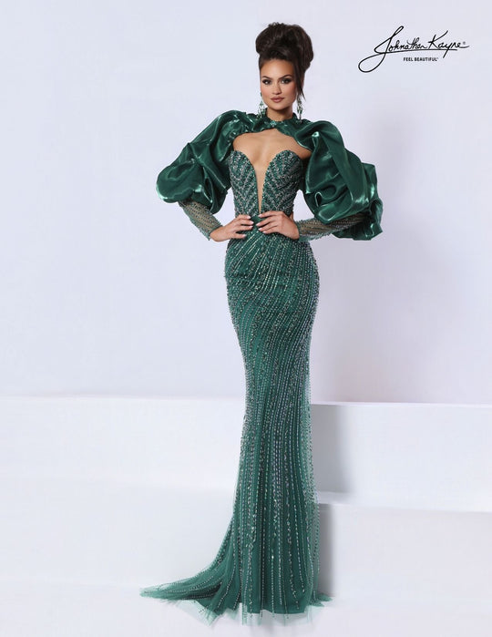 Johnathan Kayne 3378 Plunging Sweetheart Crystal Dress