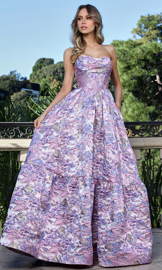 Adora Design 3384 - Floral Strapless Ballgown with Pockets