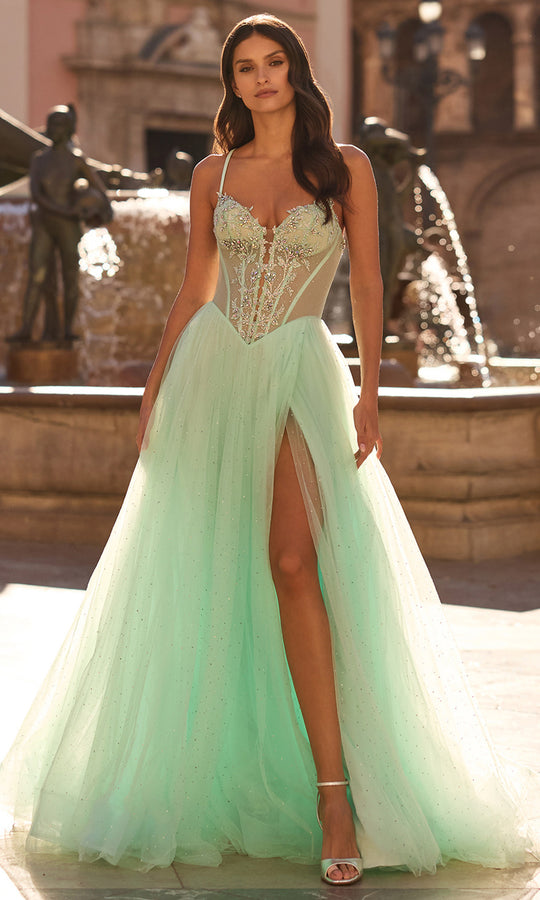 La Femme 33860 - Tulle A-Line Gown with Rhinestone Applique