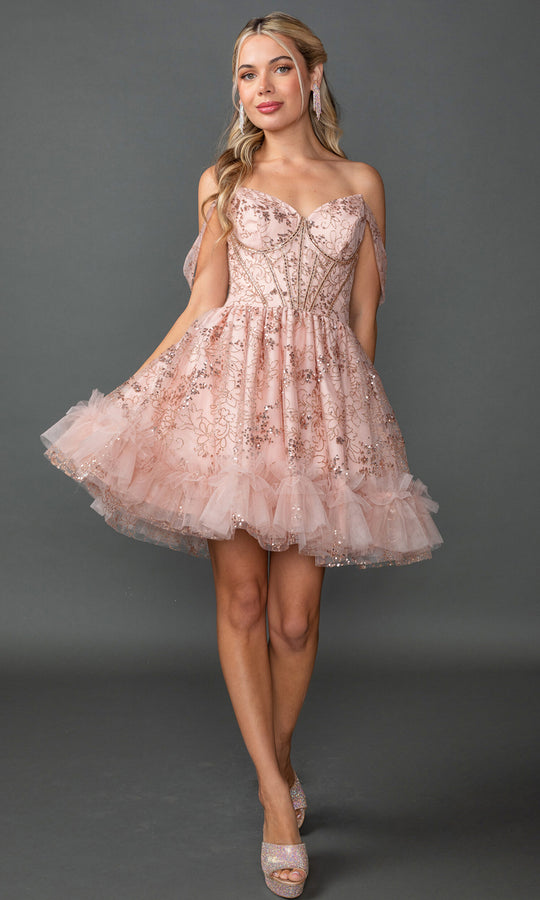 Dancing Queen 3422 - Embroidered Corset Ruffled Cocktail Dress