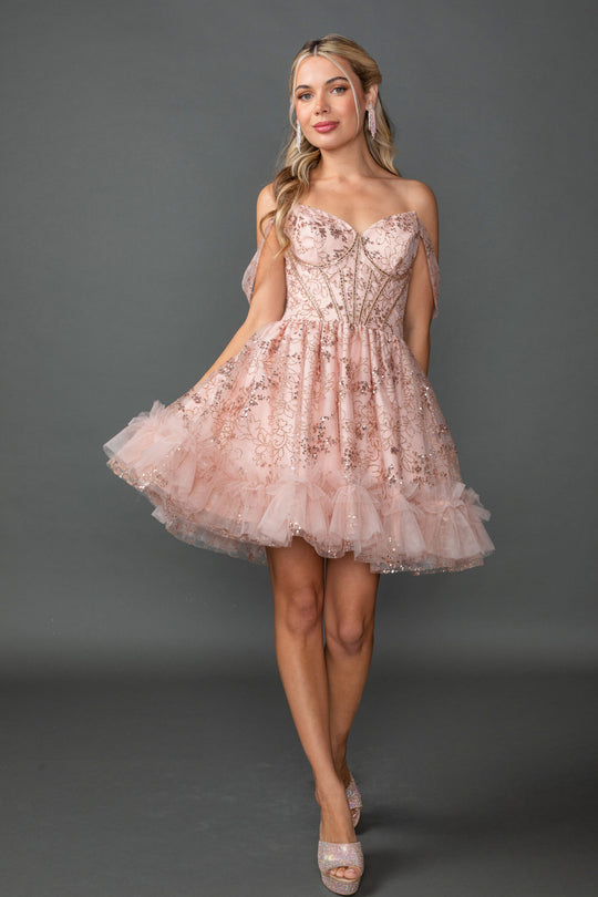 Dancing Queen 3422 - Embroidered Corset Ruffled Cocktail Dress