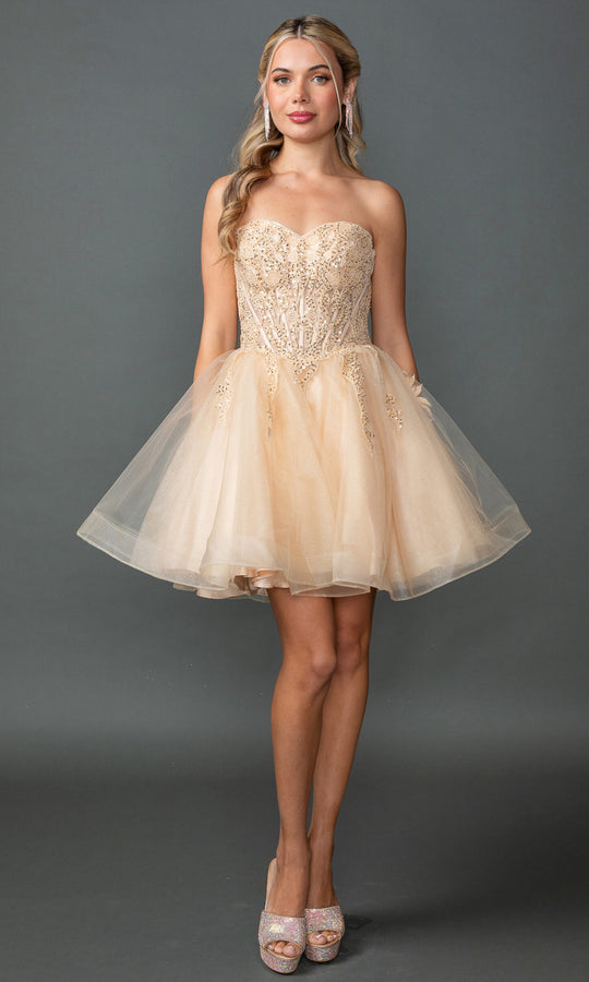 Dancing Queen 3430 - Beaded Applique Strapless Sweetheart Dress