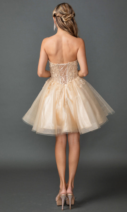 Dancing Queen 3431 - Embroidered Strapless A-Line Homecoming Dress
