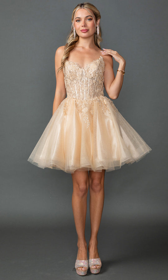 Dancing Queen 3431 - Embroidered Strapless A-Line Homecoming Dress
