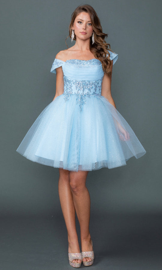 Dancing Queen 3433 - Off Shoulder Sparkling Corset Mini Dress