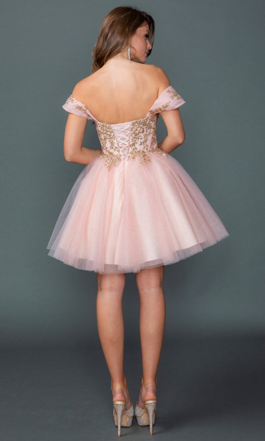 Dancing Queen 3433 - Off Shoulder Sparkling Corset Mini Dress