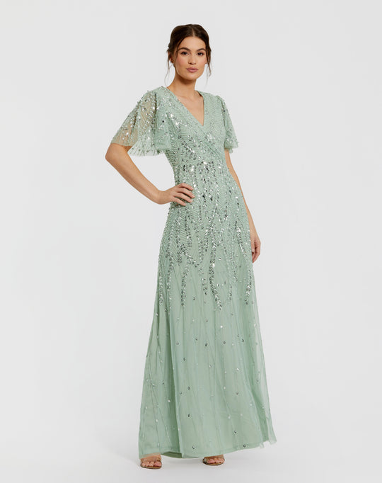 Mac Duggal 35109 - V-Neck Sequined Formal Gown