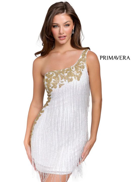 Primavera Couture - 3556 One Shoulder Bead-Fringed Dress
