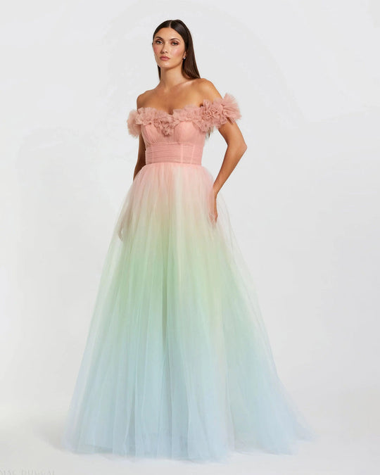 Mac Duggal 37002 - Off Shoulder Ombre Tulle Ballgown