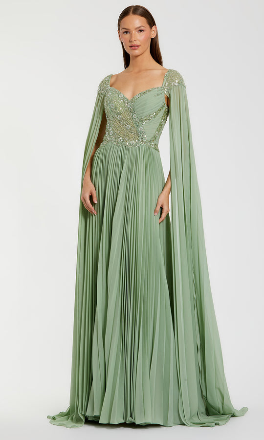 Mac Duggal 37034 - Floral Beaded Cape Sleeve Chiffon Gown