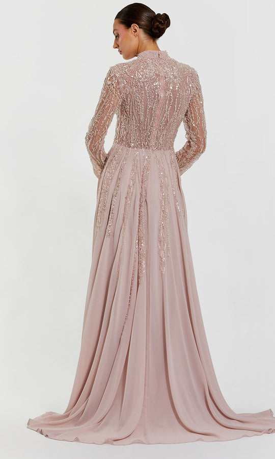 Mac Duggal 37037 - Beaded Mesh High Neck Evening Gown